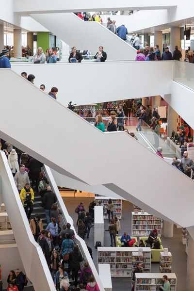 Image: More than 10,000 people visited the Halifax Central Library on opening day last December. Courtesy Canadian Architect, photo by Adam Mark